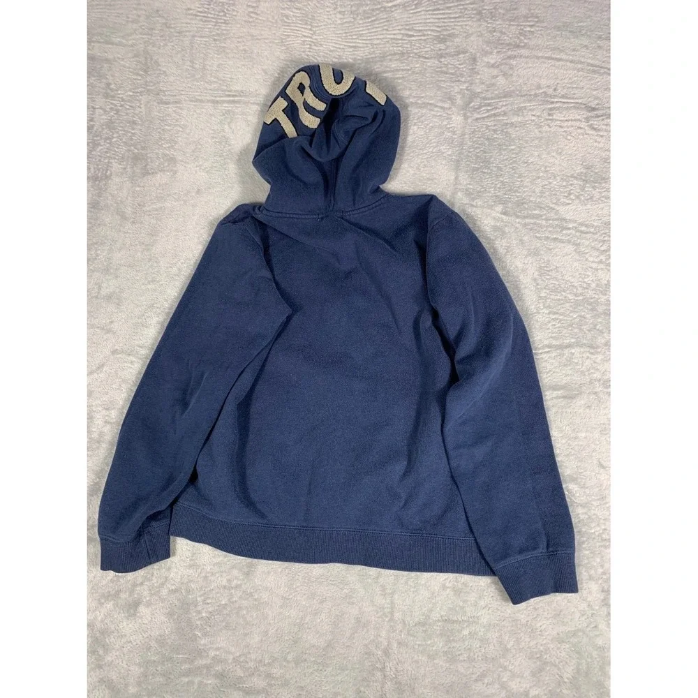True Religion Men Size L Navy Blue Full Zip Hoodie Chenille Hood Logo